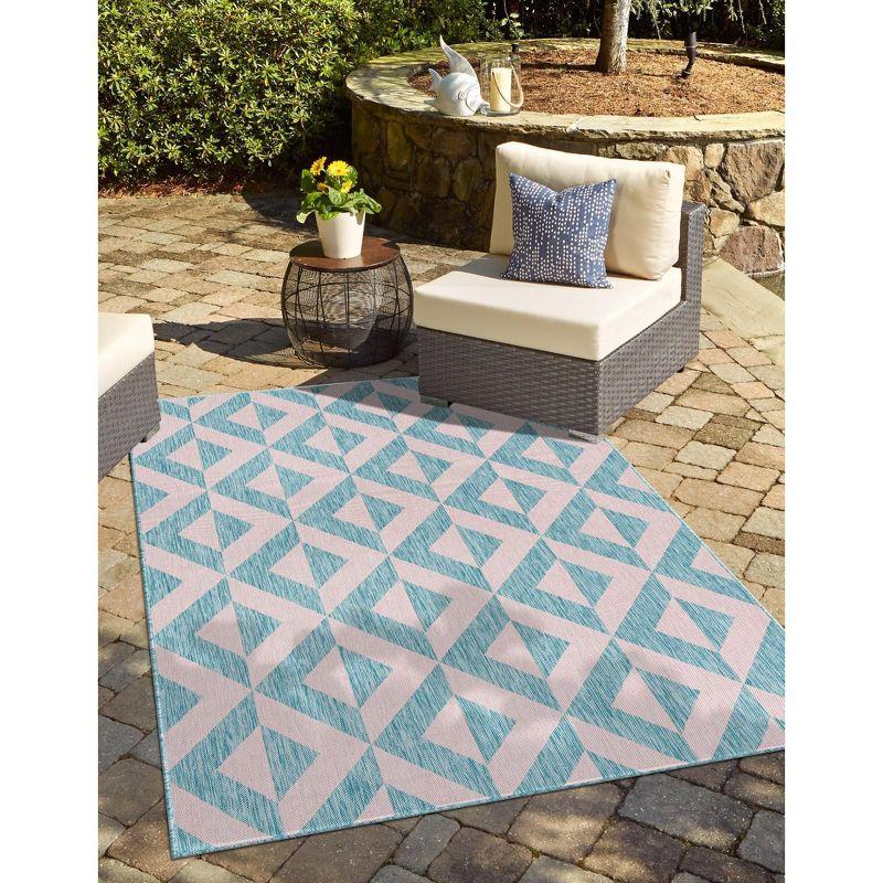 Pink and Aqua Geometric 4' x 6' Synthetic Outdoor Rug