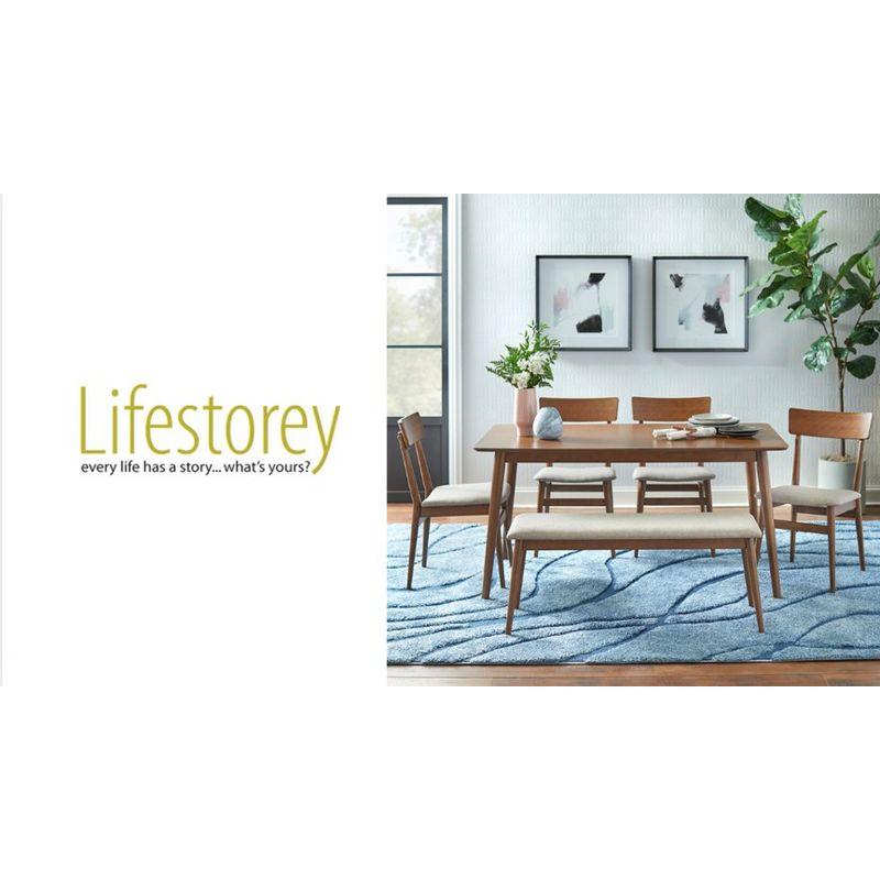 Lifestorey 6pc Newington Mid-Century Dining Set with Bench Walnut/Mocha : Rectangle Table, Upholstered Chairs