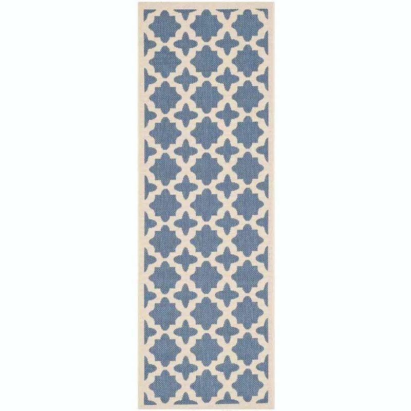 Elegant Blue and Beige 27'' x 120'' Synthetic Indoor/Outdoor Runner Rug