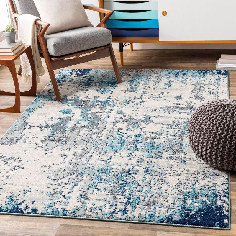 Livabliss 5'3" Round High Plains Modern Rug Blue: Stain & Fade-Resistant, Medium Pile, Indoor, Polypropylene