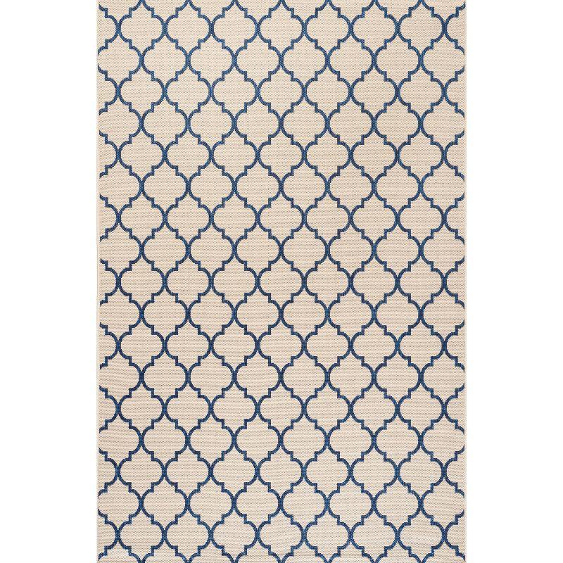 8'x10' Arabesque Ogee Trellis Indoor/Outdoor  Area Rug, Beige/Navy - JONATHAN Y