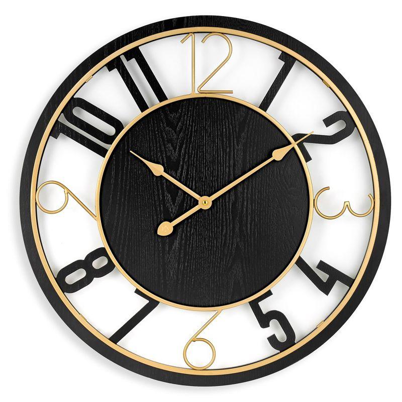 Sorbus 24" Modern Wooden Wall Clock - Sleek Design, Analog Display - Complements Various Styles (Black)