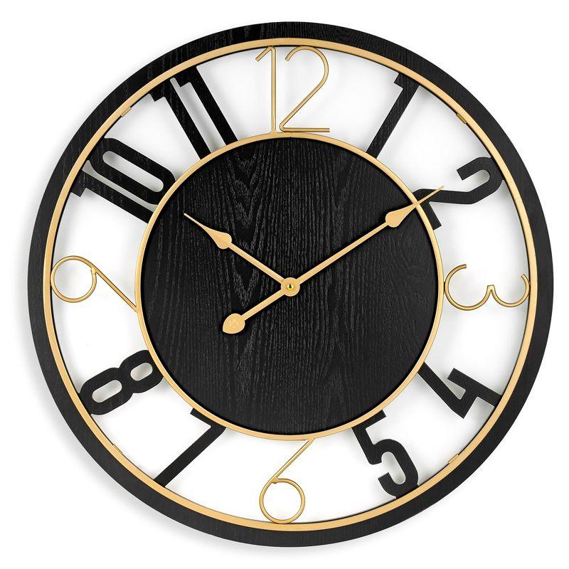 Sorbus 24" Black and Gold Wooden Wall Clock with Roman Numerals