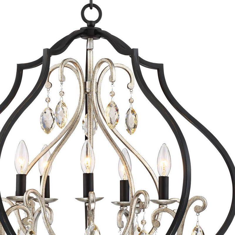 Possini Euro Design Clara Black Silver Pendant Chandelier 27" Wide Industrial Ornate Cage Amber Crystal 5-Light Fixture for Dining Room Kitchen Island