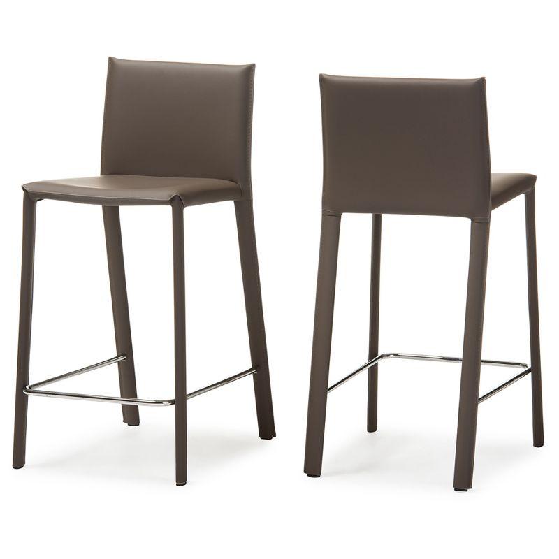 Crawford Contemporary Taupe Leather & Metal Counter Height Barstools, Set of 2