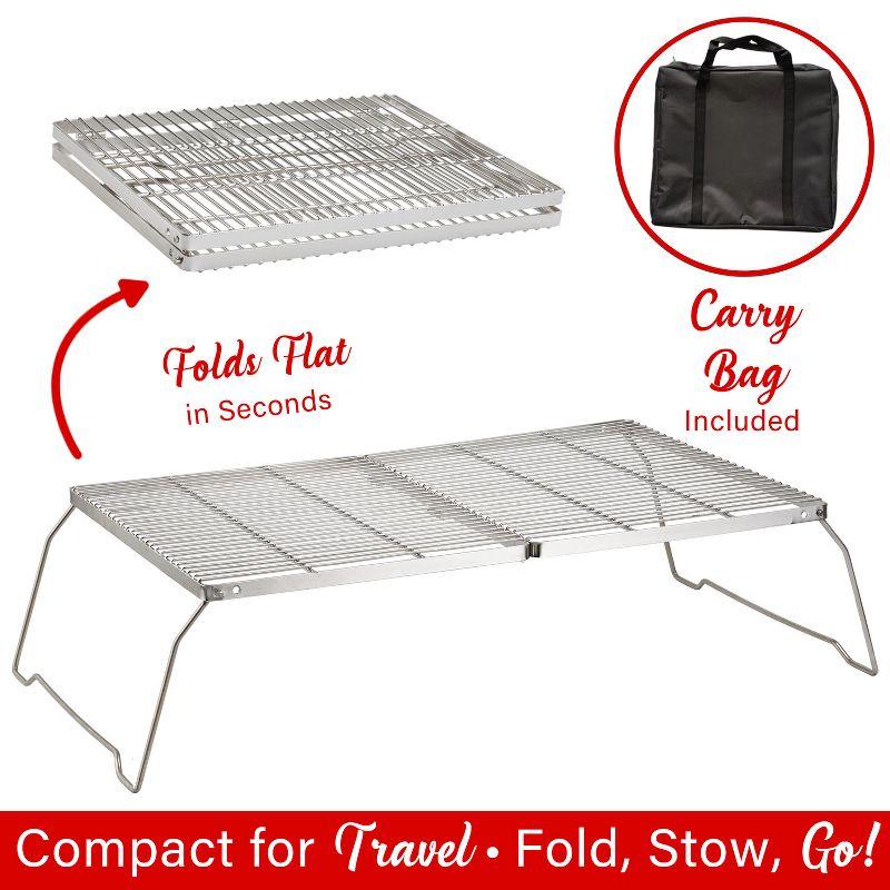 Brentwood 25-In. x 17-In. Heavy-Duty Stainless Steel Portable Folding Campfire Grill with Carry Bag, BB-17X25SS in Silver
