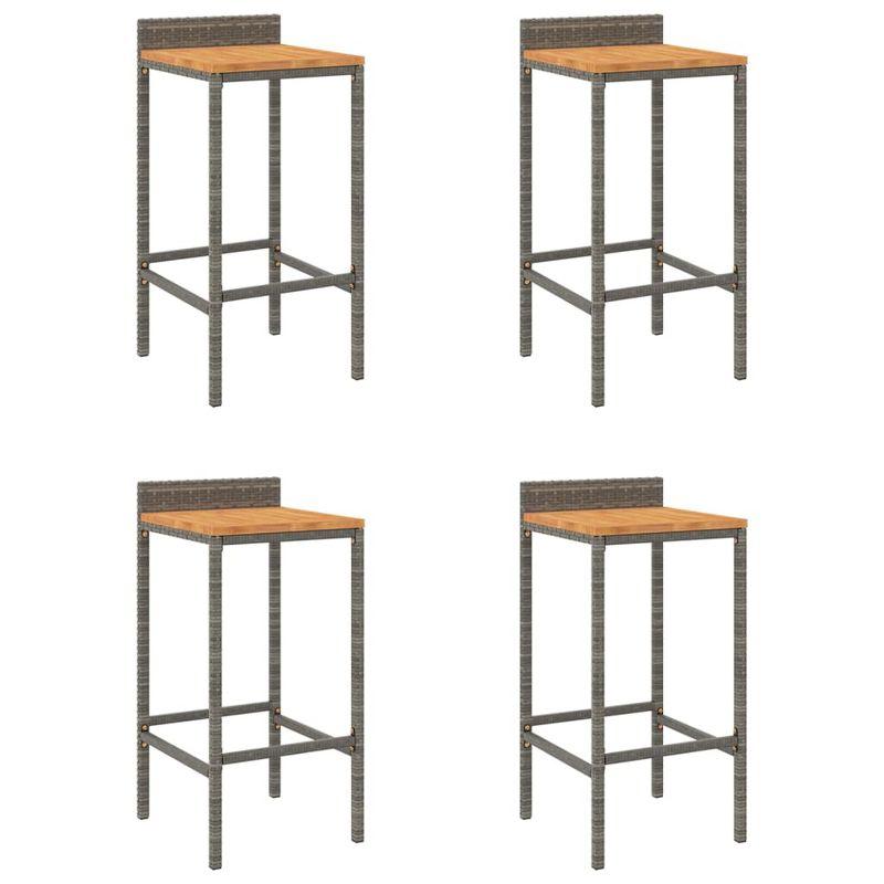 vidaXL Bar Stools 4 pcs Gray Poly Rattan and Solid Wood Acacia