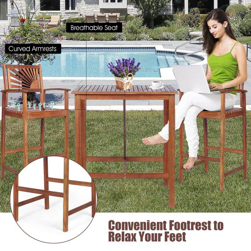 Costway 3PCS Bar Set Acacia Wood Bar Height Patio Bistro Dining Set Outdoor