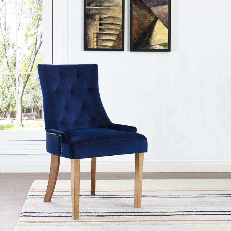 Modway Pose Tufted Performance Velvet Upholstered Dining Chair with Nailhead Trim in Navy
