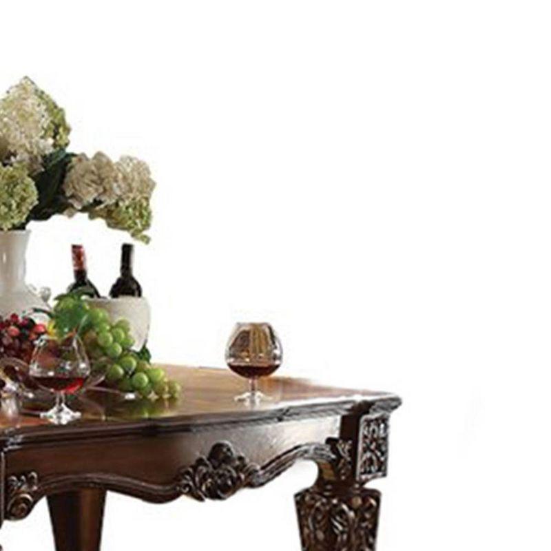 54" Vendome Accent Table Cherry Finish - Acme Furniture: Square, Turned Wood Legs, Floral Motifs