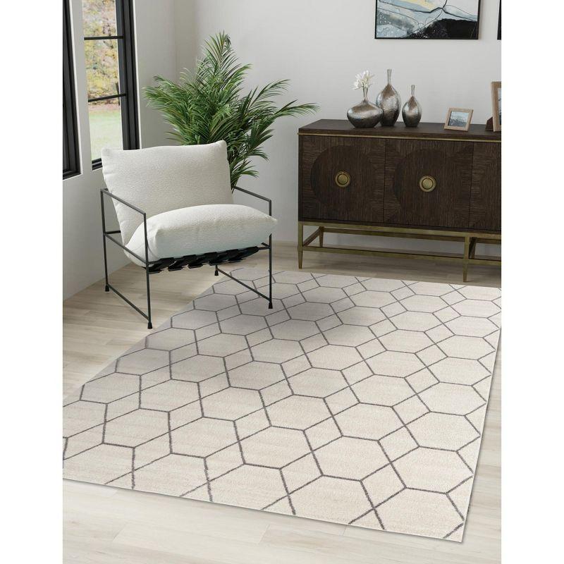 Ivory and Gray Trellis Synthetic Stain-Resistant Area Rug 9' x 12'