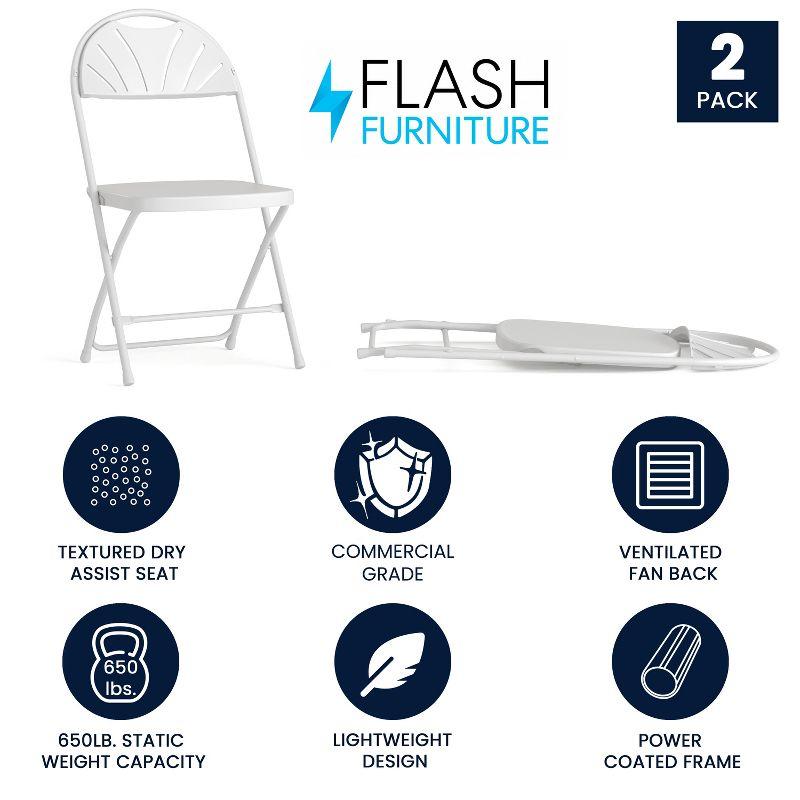 Flash Furniture 2 Pack HERCULES Series 650 lb. Capacity White Plastic Fan Back Folding Chair