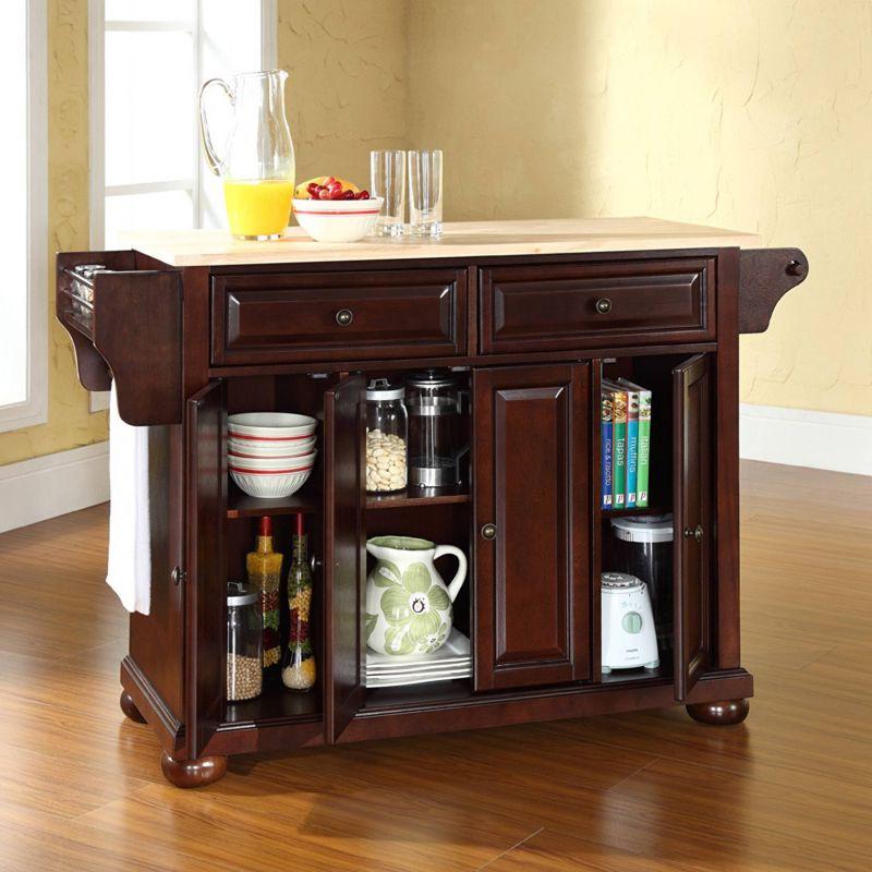 Alexandria Wood Top Full Size Kitchen Island/Cart Mahogany - Crosley: 8 Shelves, 2 Drawers, Adjustable Storage