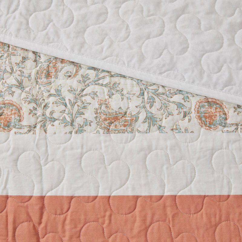 Coral Cotton King Reversible Paisley Quilt Set