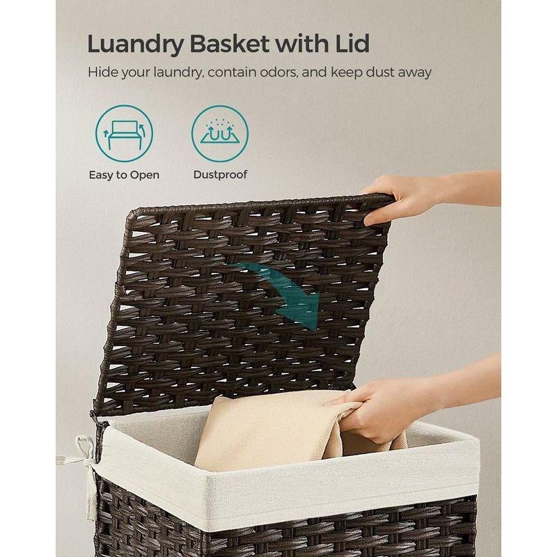 SONGMICS Storage Basket with Lid, 9.2 Gallon (35L) Storage Bin, Removable Liner, Metal Frame, for Bedroom, Laundry Room, Brown