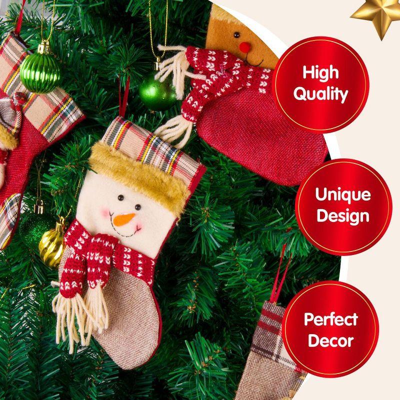 JOYFY 12 Pcs Mini Christmas Stockings 3D Bulk Xmas Stockings Santa Snowman Reindeer Burlap Stockings for Present Holders Treat Bags