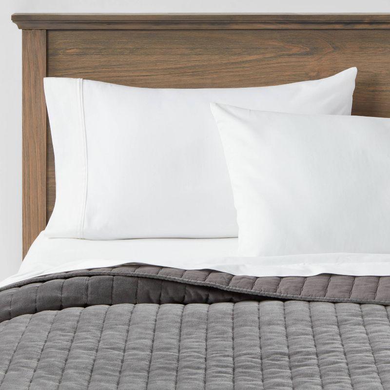 King Channel Stitch Velvet Quilt Charcoal - Threshold™: Cotton Backing, Year Round Comfort, Machine Washable