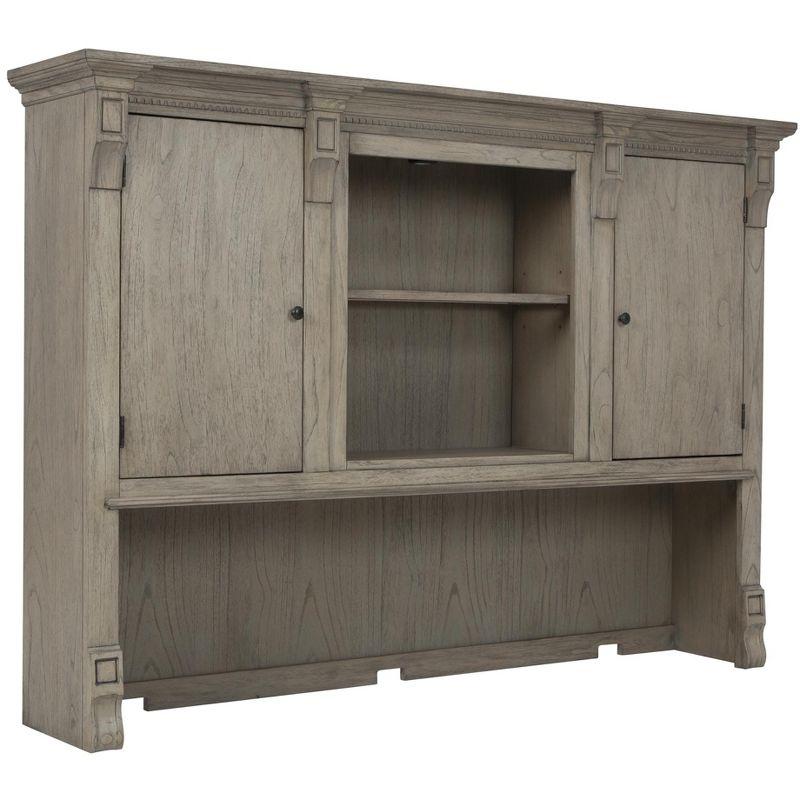 Gray Wood Executive Desk with Hutch and Filing Cabinet