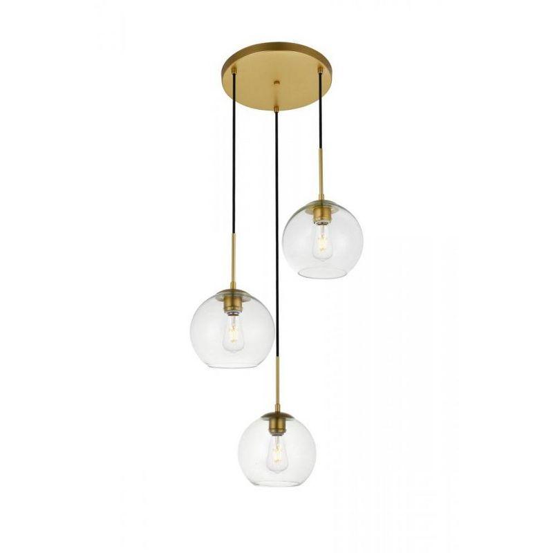 Elegant Lighting Baxter 3 Lights Brass Pendant With Clear Glass