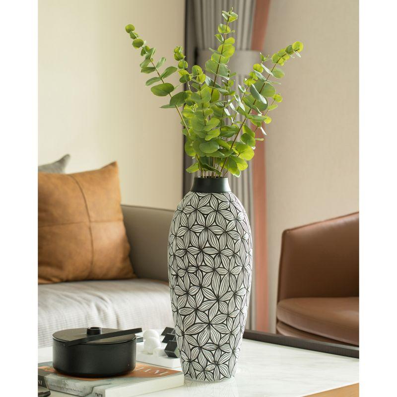 Uniquewise Flower-Inspired Ceramic Vase, Unique White 17-Inch-Tall Round Table Decor for Entryway, Dining Room, Living Room - Classic White Pottery