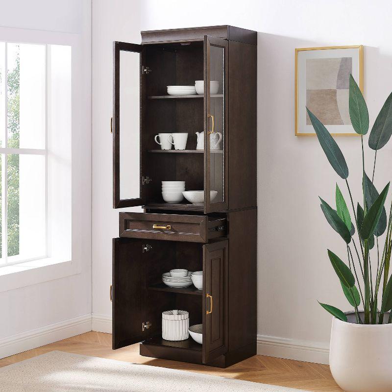 Crosley 78" Stanton Glass Door Kitchen Storage Pantry Cabinet Coffee: Traditional Style, Adjustable Shelves