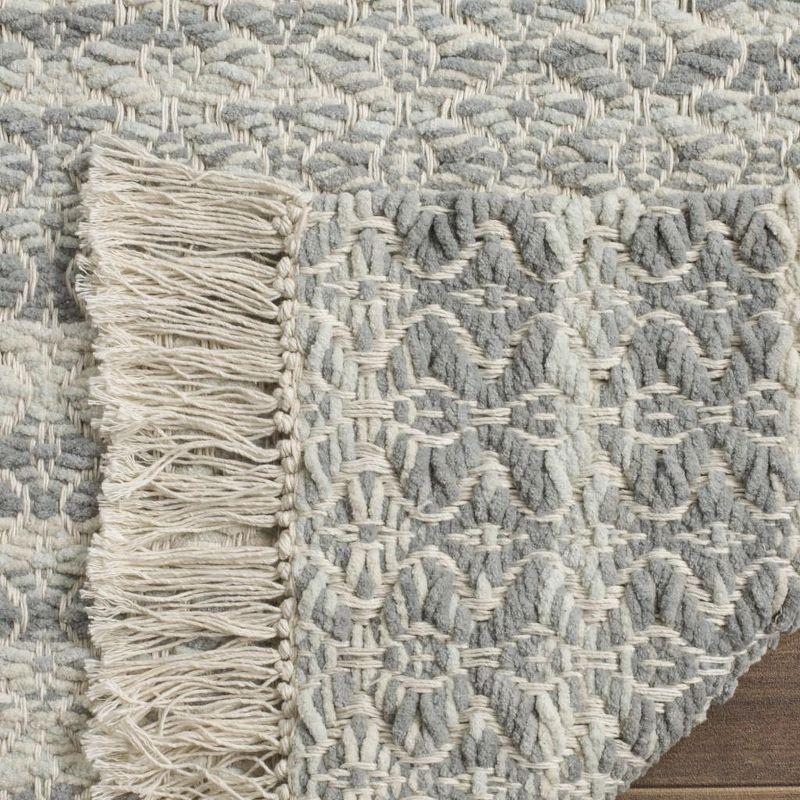 Ivory and Gray Geometric Flat Woven Cotton Runner Rug