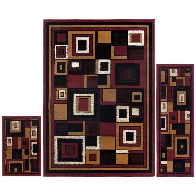 Ariana Red and Brown Geometric 3-Piece Area Rug Set