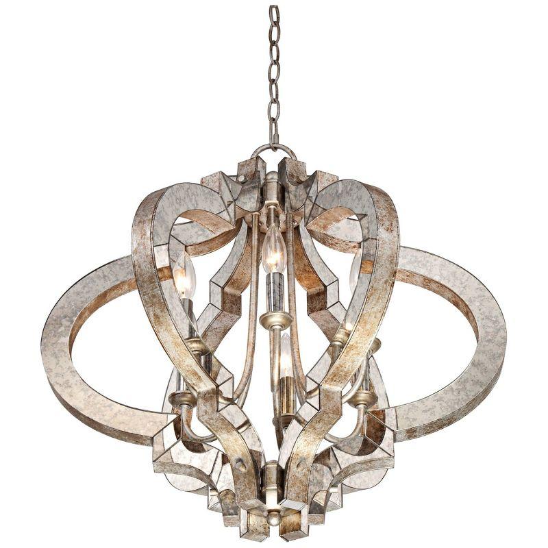 Possini Euro Design Ornament Aged Silver Gold Bronze Chandelier 23 1/4" Wide Industrial 6-Light Fixture for Dining Room Foyer Kitchen Island Entryway