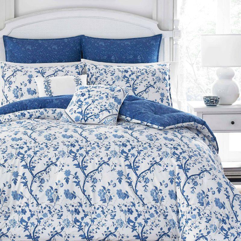 King Blue Cotton Reversible Floral Comforter Set