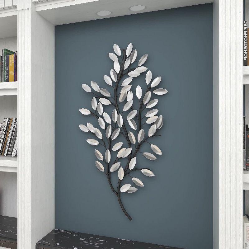 Metal Leaf Metallic Wall Decor with Stem Silver - Olivia & May: Glam Iron Art for Indoor