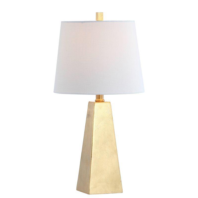 JONATHAN Y 20.5" Alexis Resin Table Lamp (Includes LED Light Bulb) Gold: Modern Geometric Pyramid Base, Silk-Wrapped Cord