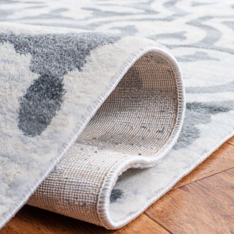 Grey and Ivory Hand-Knotted Synthetic Runner Rug