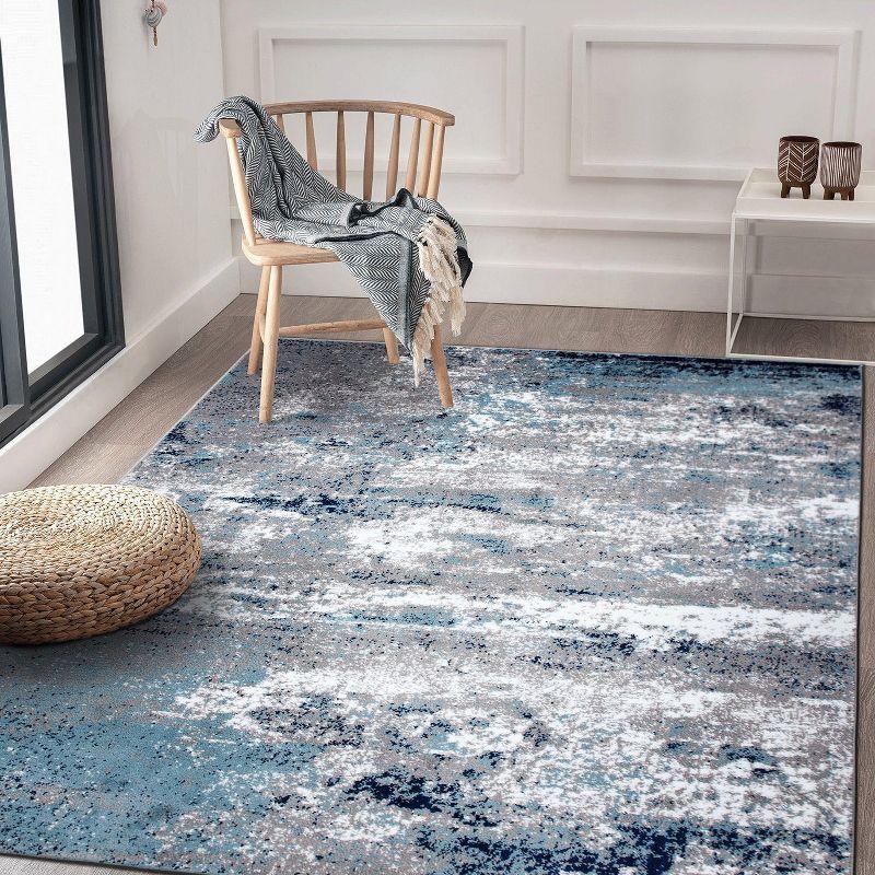 World Rug Gallery Distressed Abstract Watercolor Area Rug - Blue 4'x6'