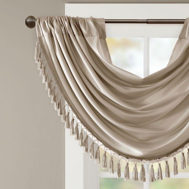 Champagne Faux Silk Waterfall Window Valance with Tassel Trim