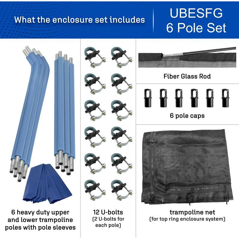 Upper Bounce Trampoline Safety Enclosure Set including Net, 6 Curved Poles, Pole Caps, Pole Foam Sleeves - Fits 8ft Round Trampoline Frame