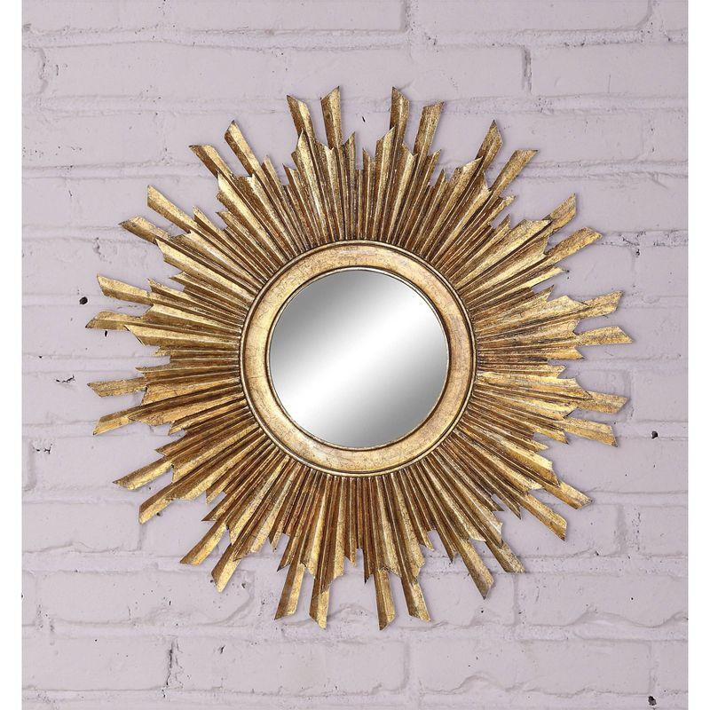 35.5" Round Wood Sunburst Wall Mirror Gold Finish - Storied Home: Eclectic Foyer Accent, MDF Composite