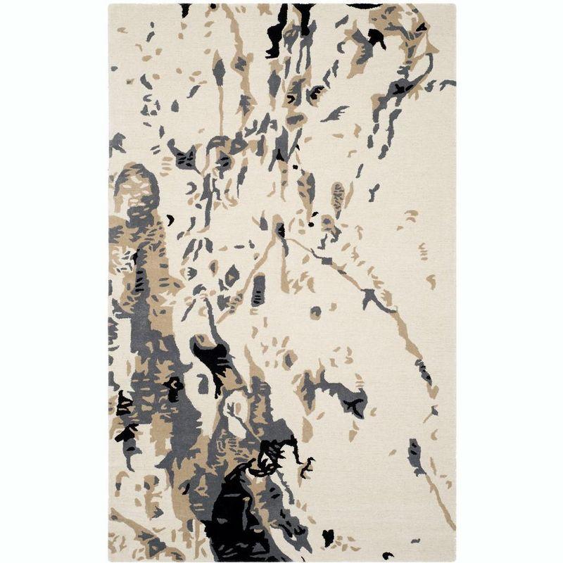 Ivory and Grey Hand-Tufted Wool Abstract Area Rug 5' x 8'