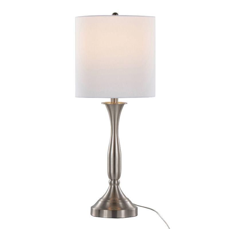 25.5" Brushed Nickel Table Lamp Set with White Linen Shade and USB