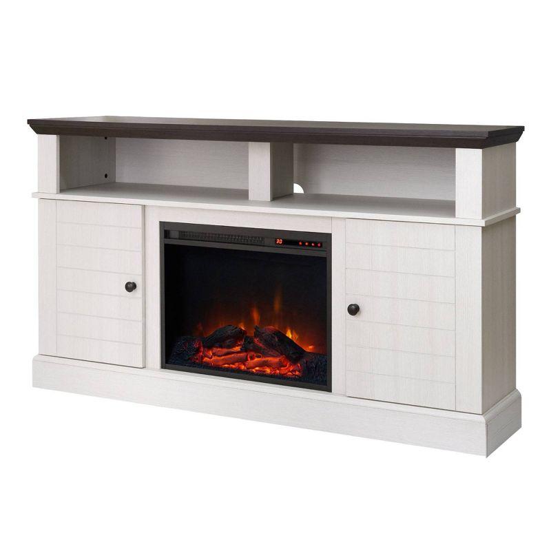 Eliana 60" White and Dark Oak Fireplace TV Stand with Cabinets