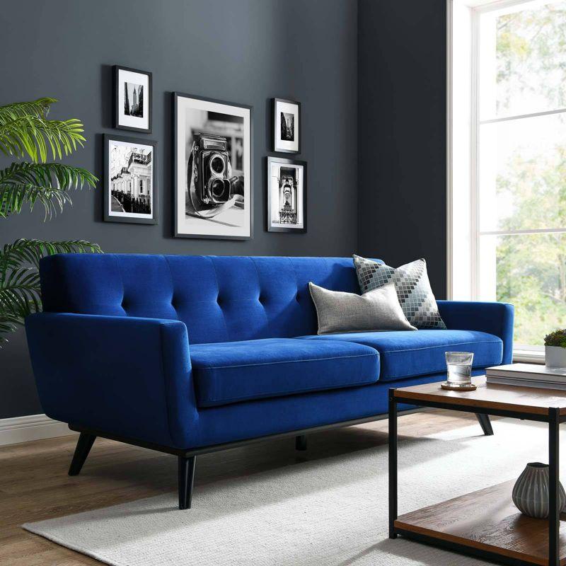 Modway Engage Performance Velvet Sofa Navy: Plush Seating, 3-Person, Tufted Back, Plywood Frame