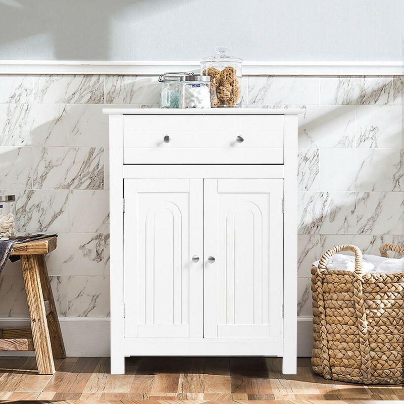 Tangkula Bathroom Storage Cabinet Free Standing Large Drawer W/Adjustable Shelf White