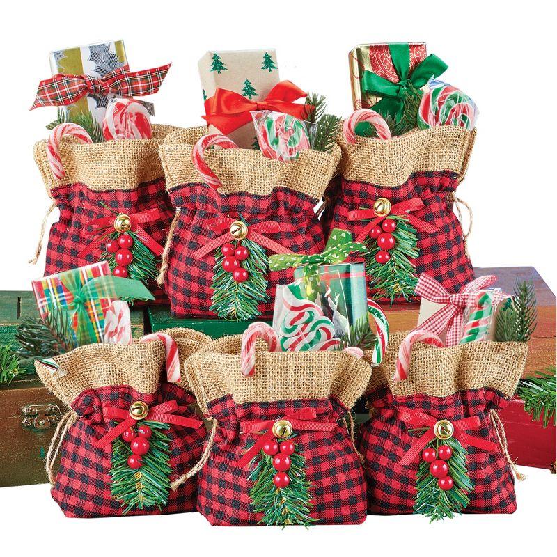 Red Buffalo Plaid and Burlap Holiday Gift Bags Set of 6