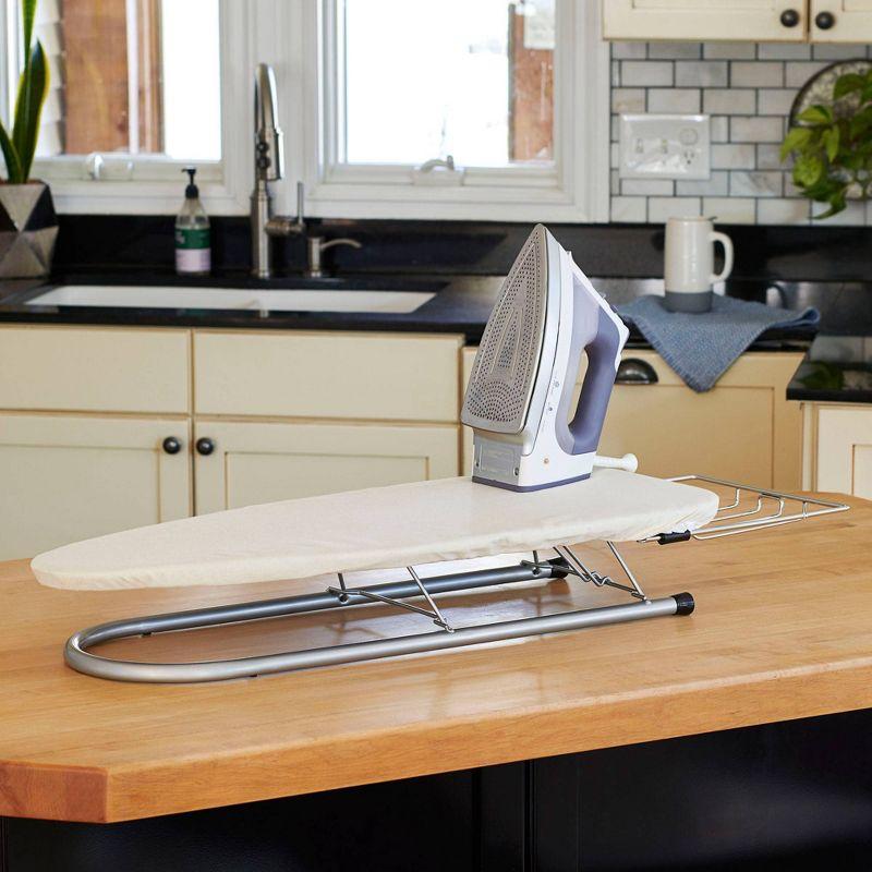 Compact Beige Steel Tabletop Ironing Board with Iron Rest