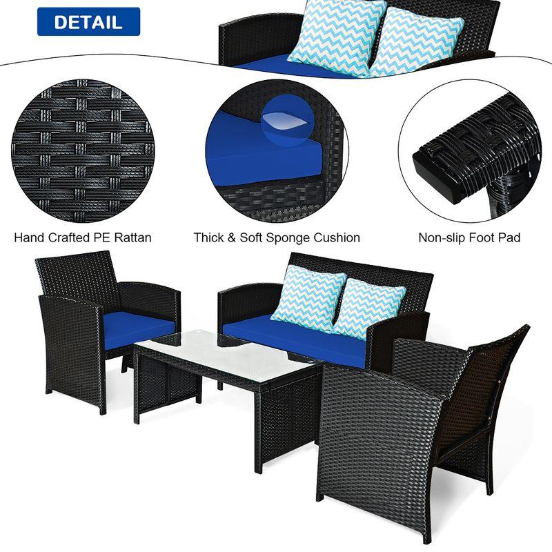 Costway 8PCS Patio Rattan Furniture Conversation Set Cushion Sofa Table Garden Turquoise\Navy\Black\Red