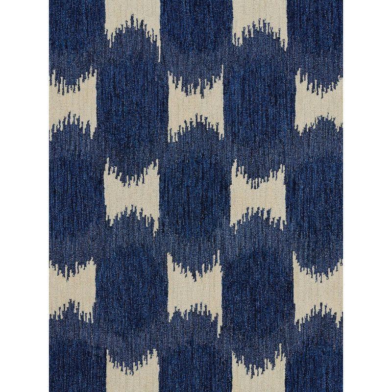 Momeni 5'x8' Leiden Ikat Handtufted Area Rug Navy Blue: Wool, Medium Pile, Classic Pattern, Indoor Use, Rectangle Shape