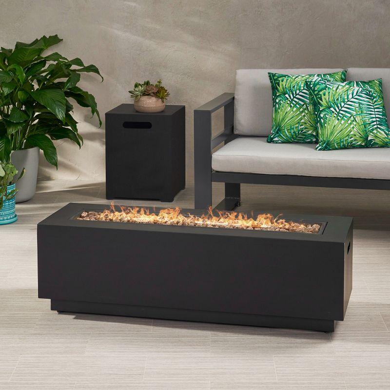 GDFStudio Jasmine Outdoor 50,000 BTU Iron Fire Pit Table with Tank Holder, Dark Gray