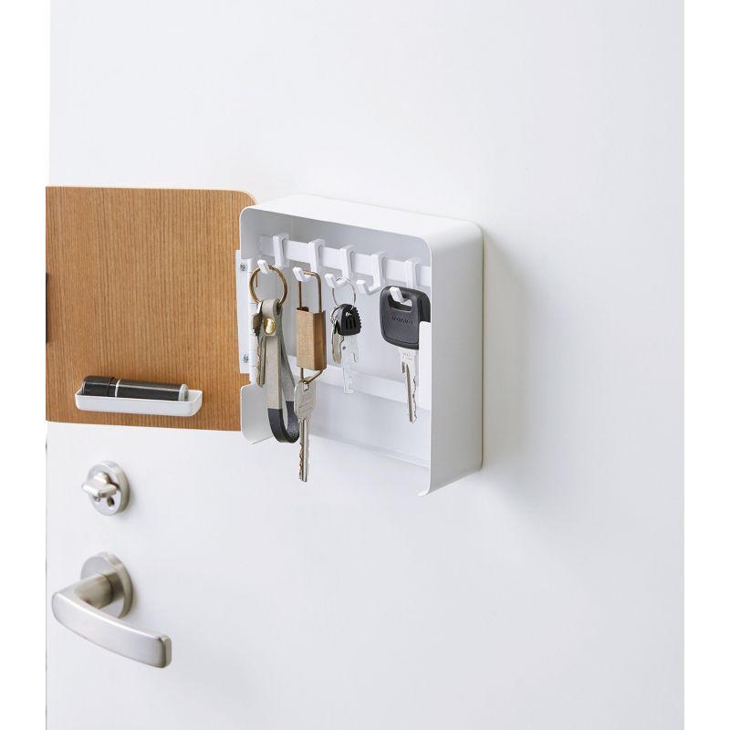 Yamazaki Home Square Magnetic Key Cabinet, Wood Accented Keychain Organizer, Steel + Wood, Magnetic