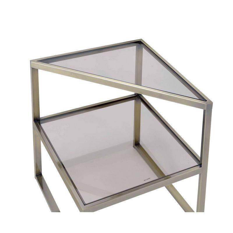 18" Treva Accent Table Smoky Glass/Antique Gold Finish - Acme Furniture: Triangle Shape, Open Shelf, No Tools Assembly