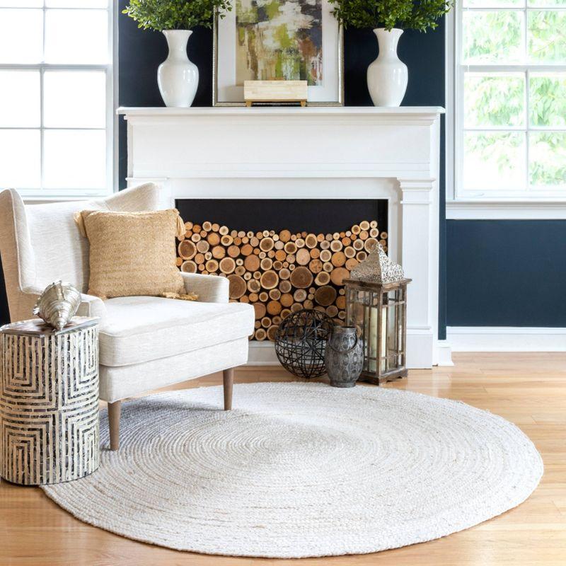 5' Round Hand Woven Rigo Jute Area Rug Off White - nuLOOM: Farmhouse Style, Low Pile, Indoor Use, Classic Pattern