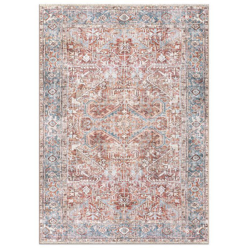 World Rug Gallery Vintage Distressed Machine Washable Area Rug- RED 5' X 7'